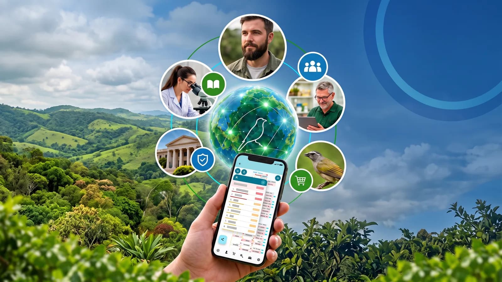 Globo conectado a criadores, pesquisadores e instituições, com o app no celular